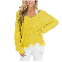 Whlbf plus džemperi veličine za žene, žene V-izrez sa ramena labav pulover džemper ženski labavi pleteni