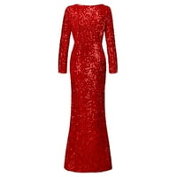 Xiuh Žene Solid Pjenušava haljina Duboka V-izrez Dugih rukava za riblje haljina Ženske plus veličina