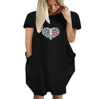 Pfysire Ženska majica kratkih rukava mini haljina smiješni džepovi za ispis pulover crne s