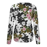 Proljetni vrhovi Žene Casual Graphic T-majice Dugi rukav Slatka cvjetna print Okrugli vrat Pulover Loose