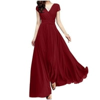 Dasayo Crvene poluvremene haljine za žene Žene V-izrez Čvrsta boja kratkih rukava šifon struk zatvara