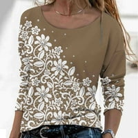 Lilgiuy Fashion Women Ležeran za ispis okruglica s dugim rukavima Labava majica Jesenja bluza Pulover