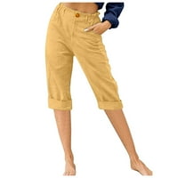 Ljetne hlače za žene pamučne platne kratke hlače Duksevi Capri hlače Elastični struk obrezane harem