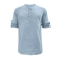 Ljetni muškarci T-majice Jednobojna boja dugih rukava Dugme za okrugli vrat Ležerne prilike pamučne