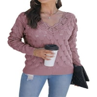 Langwyqu jesen zimske žene čipke šivanje V izrez pleteni džemper pulover