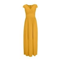 Simplmasygeni Ženske ljetne haljine Kratki rukav Maxi haljina V-izrez Solidna rukava s rukavima Chiffon CHIFFON EFIX