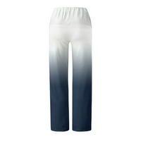 Ženske ljetne hlače Žene visokog struka džepne trake elastične struk otisnute labave joge hlače, ležerne duge pantalone mornarsko veličine 2xl