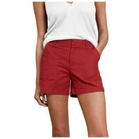 Tking modne ženske ljetne kratke hlače Ležerne prilike sa labavim visokim stručnim pantalonama sa džepovima crvena 2xl