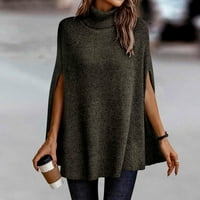 SHOMPORT Womens Fall Turtleneck Dukseri Trendy Split dugih rukava pulover u boji pulover