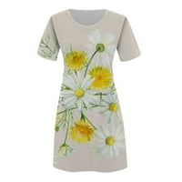 Umitay Maxi haljina Ženska proljetna ljetna okrugla vrat kratki rukav suncokret za suncokret za ispis
