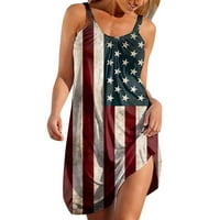 Žene ljetne rukavice bez rukava Američke zastava zvijezde Stripes Spaghetti kaiševi majica haljina casual