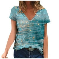 Pejzažni tiskani vrhovi za žene Ljeto casual s kratkim rukavima V majice za izreze opuštene fit modne