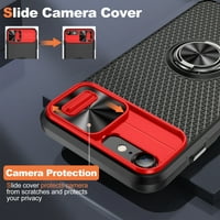 Feishell za iPhone 7 8 SE SE oklopni slučaj sa kliznim zaštitom sa sočivom kamerom, vojni razreda Potkriveni prsten na udarcu Kickstand Slim [Podrška magnetskom automobilu] Telefonska futrola, crvena + crna