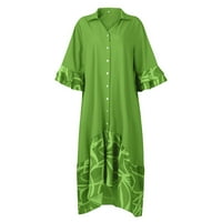 Ženske oblače V-izrez Maxi Fashion A-line Cvjetni rukav ljetni haljina zelena l