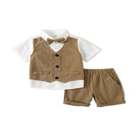 Wybzd Kids Boys Gentleman odjeća za patchwork bowtie kratki rukav blejzers pojas Shorts košulje