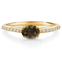 Gem Stone King 10k žuto zlato smeđe Dimoveni kvarc i bijeli laboratorijski uzgojni dijamantni zaručni prsten za žene