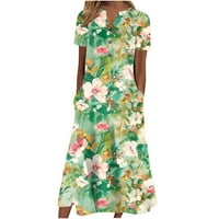 FINELYLOVE STAR haljina za žene proljetne haljine za djevojke V-izrez tiskani kratki rukav A-linijski
