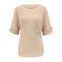 Ylioge Womens Tops Plus size Casual Laght Light pleteni rukavi okrugli vrat sa džepom Pulover pulover