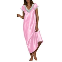 Yuwull Maxi haljine za žene casual solid color čipka V izrez duga haljina Ljetni kratki rukav plus veličina majica haljina haljina