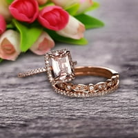 Milgrain Carat smaragdni rez morganitni vjenčani set zaručni prsten 10k Rose Gold Art Deco dva podudarna