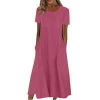 Ležerne haljine za žene sa džepom Solid Sun Haljina okrugla dekolte Dužina kratkih rukava Ružičasta