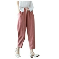 Posteljine čvrste pantalone pamučne elastične hlače labave struke Ženske i džepne pantalone