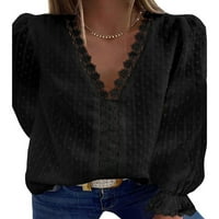 Ženska bluza s dugim rukavima Vintage šifonske košulje vrhovi čipke Vrat Crochet Boho vrhovi