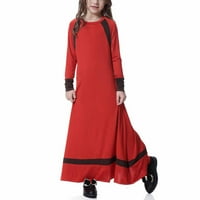 Caveitl 16- godina muslimanske duge haljine srednje velike djevojke s dugim rukavima V vrat boja blok
