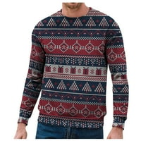 Hanas Muška odjeća Muški casual top božićni print okrugli vrat pulover dugih rukava tamno ljubičasta xl