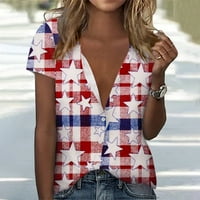 Ženska dan nezavisnosti s uzorkovima kratkih rukava majica Ležerne košulje Gums Button Bluza kupaći