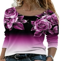 LUMENTO DAMIES T-majica s dugim rukavima Crew Crt majica za žene labavo pulover casual cvjetni tunik tunika bluza plavi xxl