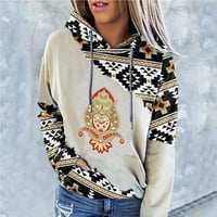 Ženski aztec duksev geometrijski džemper s dugim rukavima Slatka zapadna boja blok pulover kofer sa