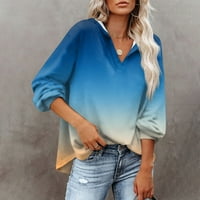 Ženska modna casual dugih rukava gradijentni print V-izrez s kapuljačom s kapuljačom Top džemper