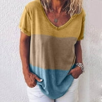 Ženski vrhovi Žene Ležerne prilike Spised Print Majica V izrez Kratki rukav Tee Tors Tunic Yellow XXXL