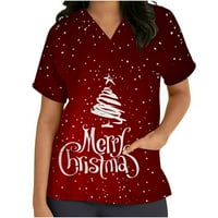 Ženski božićni piling vrhovi V-izrez Xmas Tree Ispis T majice Plus veličine Radna odjeća Način uniformnih