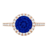 1.86ct okrugli rez plavi simulirani plavi safir 14K ružičasti ružičasto zlato graviranje izjava godišnjica Angažman vjenčanje halo ring veličine 10