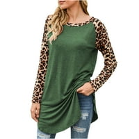 Ženska jesen i zimski rukav Leopard šivanje majica O-izrez vrhovi Trendi majica dugih rukava za žene