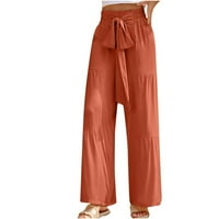 Hlače za žene Ležerne prilike elastične struke Solid Boja hlače širine sa džepovima narančaste veličine