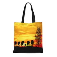 Platno torba narančasto silueta stado slonova u planinama crveno za višekratnu upotrebu namirnica Trgovinske