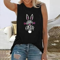 Ženske sretne uskrsne košulje Crewneck Egg Bunny Print bez rukava na vrhu bez rukava Ležerne prilike Ležerne prilike ljetni odmor Vest Tee ženski odjeća