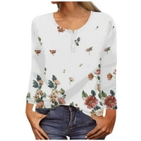 Žene tuničke vrhove majica dugih rukava casual bluza sa dugmićima salon moda cvjetna crewneck tee vrhova