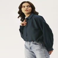 Dressberry Ženski kruni polijski košulja za košulje na dugim rukavima, duljina s dugim rukavima s podesivim