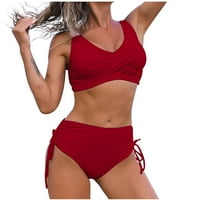 Plus veličine kupaći kostim Halter bikini kratki rukav Retro A-line Halter Wine 2xl