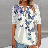 Ženske vrhove bluza Žene rukave modne grafičke grafičke otiske majice V-izrez Ljetna tunika Tee Purple