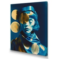 Art DesimanArt Avant garde model u zlatu i retro plavoj ix modni ženski platno umjetnost otisak u.