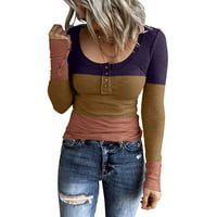 Jiyugala ženske košulje zimski pad dugih rukava V-izrez s tankim rupama prugasti patchwork patchwork