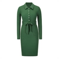 Ljetna ušteda haljina za čišćenje MIARHB Ženska rebrasta dugih rukava u obliku rukava tanka zelena l