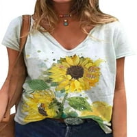 Plus majice za žene Ležerne prilike Ležerne prilike Cvjetni ispis V izrez Kratki rukav labav bluza za