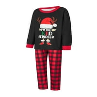 Huakaishijie Božićna porodica Pajamas Podudarni set Santa Hat Elk Ispis Dugih rukava Pletene hlače za