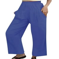 Prednjeg swalda Žene Ljetne hlače za noge Ležerne prilike pamučne posteljine hlače Čvrsta boja elastična